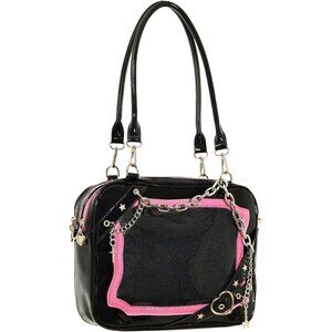 Women Black Crossbody Kawaii Transparent Pin Display Pompom Keychain Cute Bag